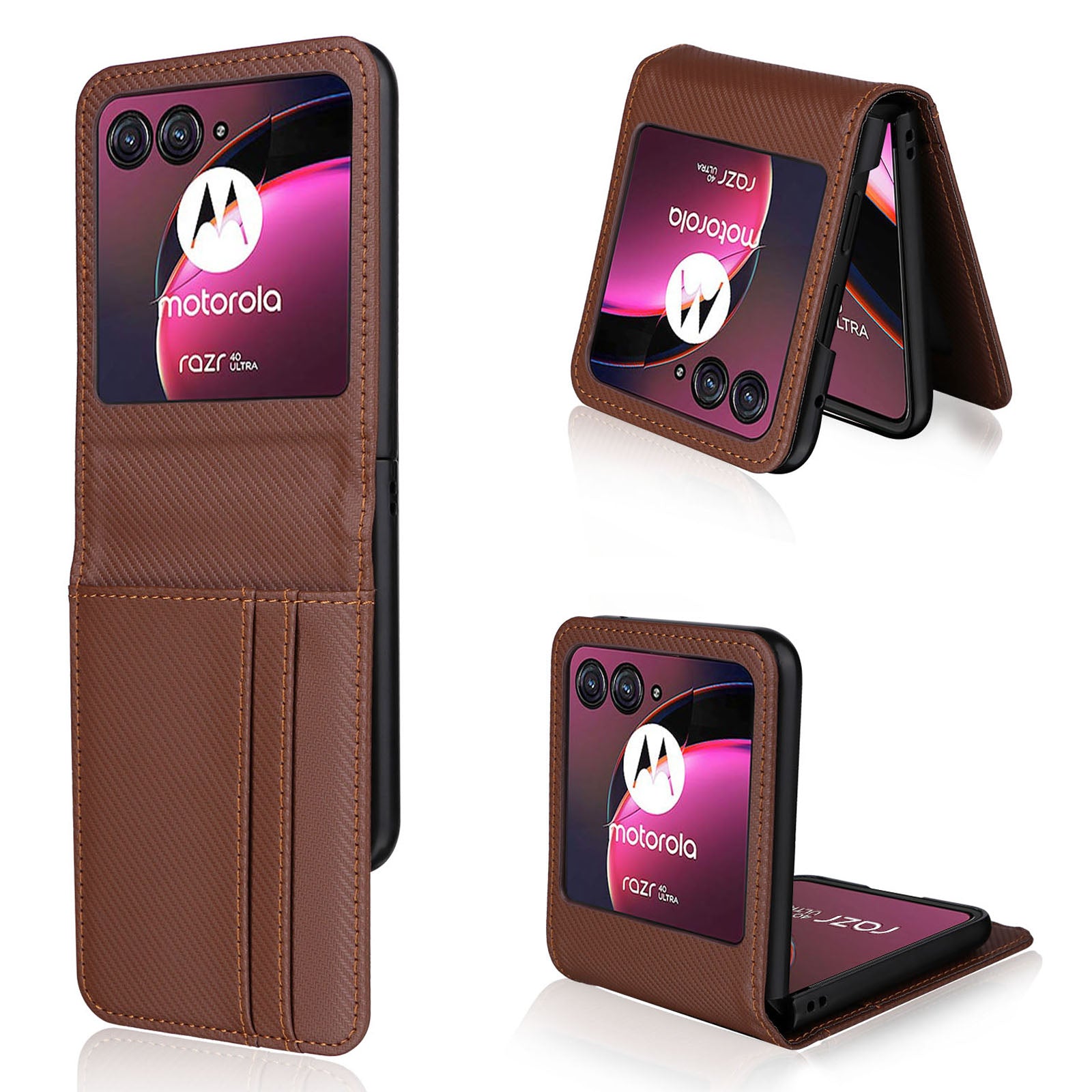 For Motorola Razr 40 Ultra 5G Card Holder Phone Case Carbon Fiber Texture PU Leather+PC Cover