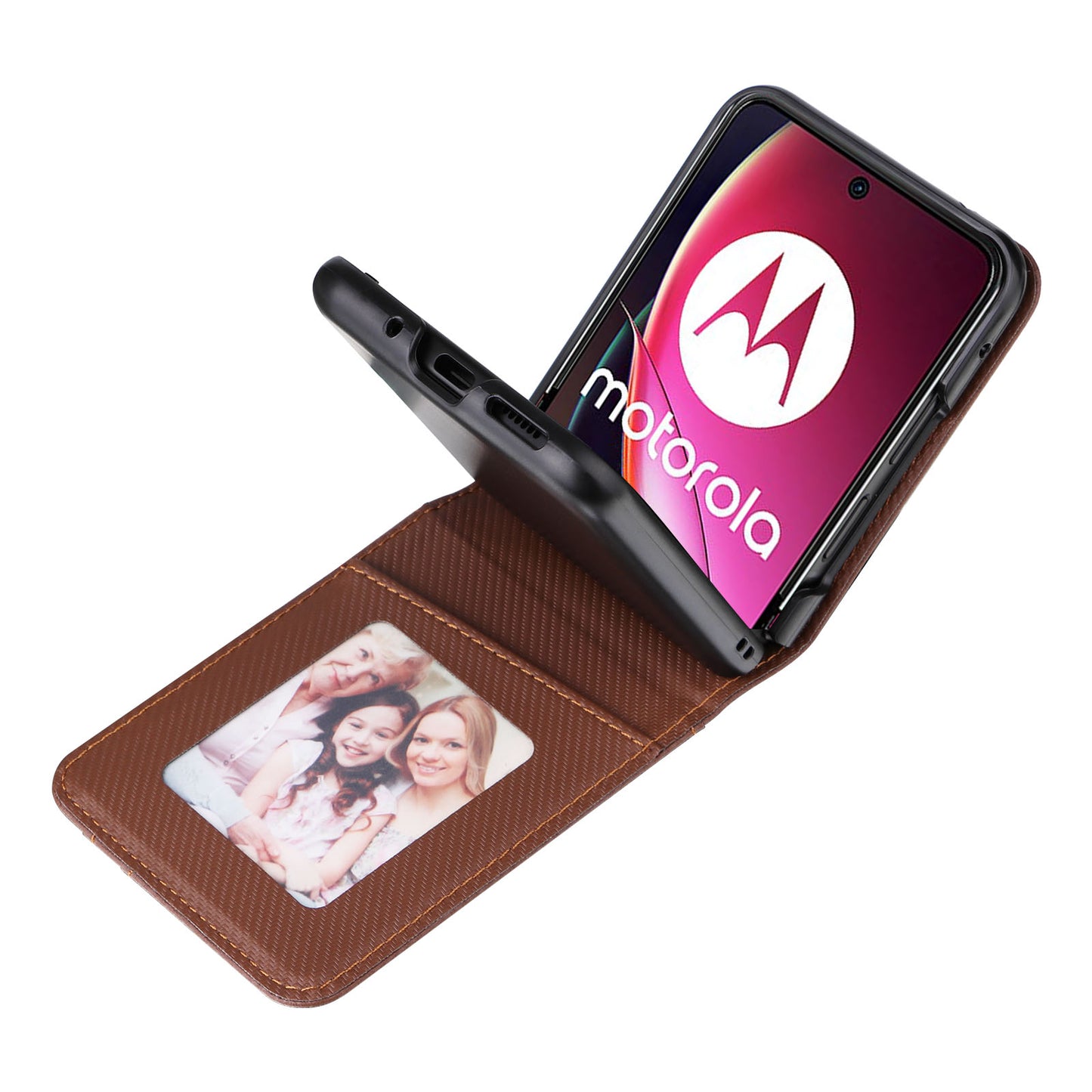 For Motorola Razr 40 Ultra 5G Card Holder Phone Case Carbon Fiber Texture PU Leather+PC Cover