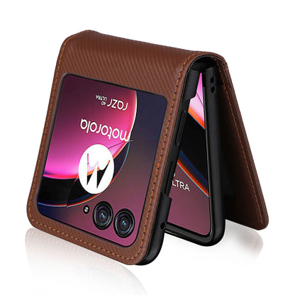 For Motorola Razr 40 Ultra 5G Card Holder Phone Case Carbon Fiber Texture PU Leather+PC Cover