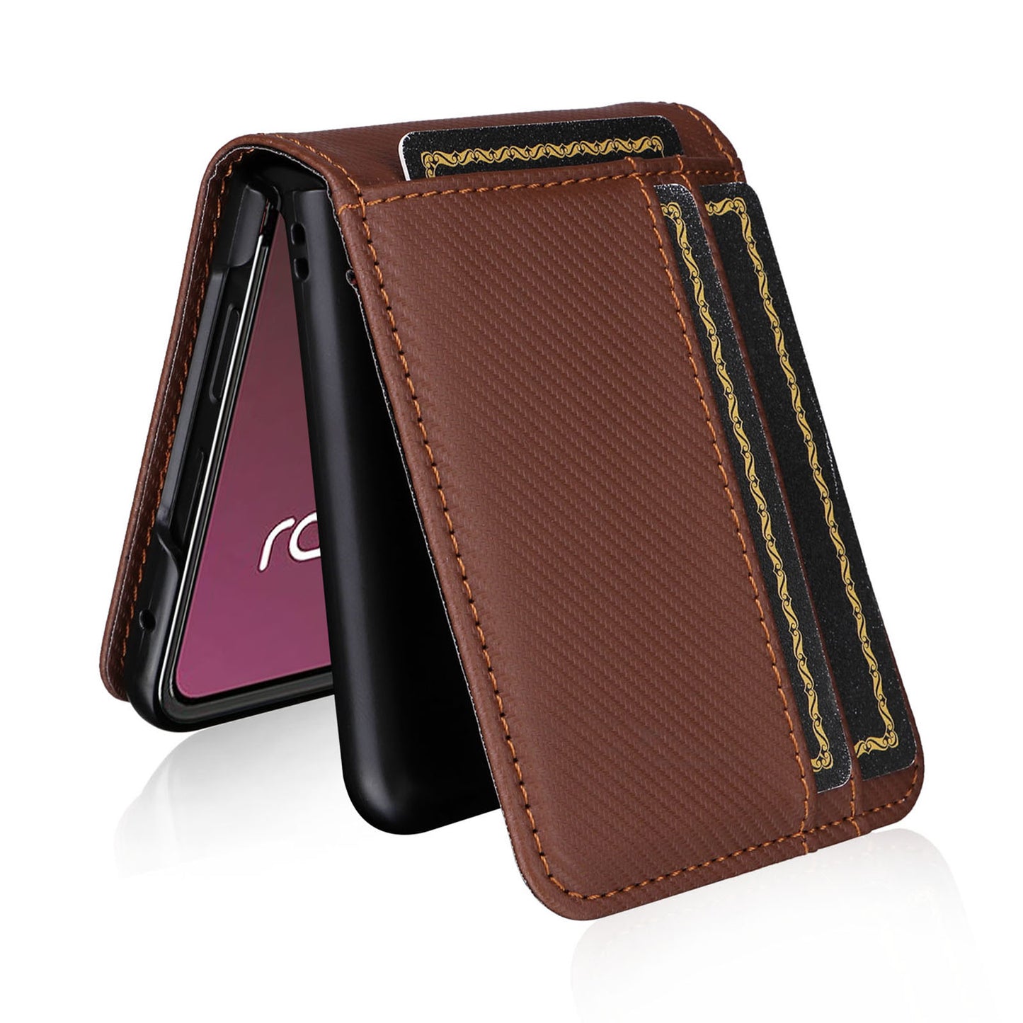 For Motorola Razr 40 Ultra 5G Card Holder Phone Case Carbon Fiber Texture PU Leather+PC Cover