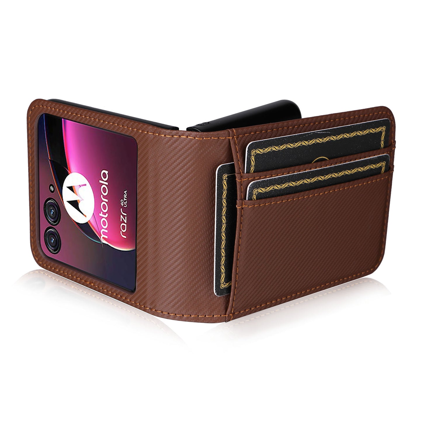 For Motorola Razr 40 Ultra 5G Card Holder Phone Case Carbon Fiber Texture PU Leather+PC Cover