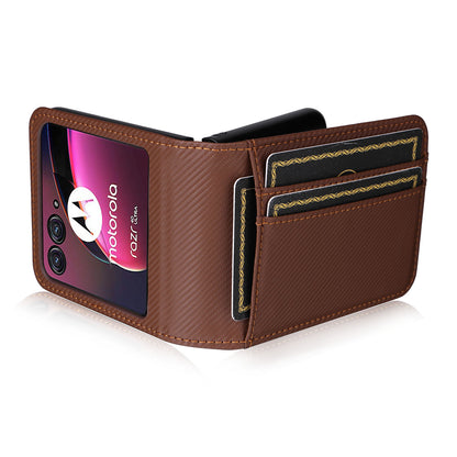 For Motorola Razr 40 Ultra 5G Card Holder Phone Case Carbon Fiber Texture PU Leather+PC Cover