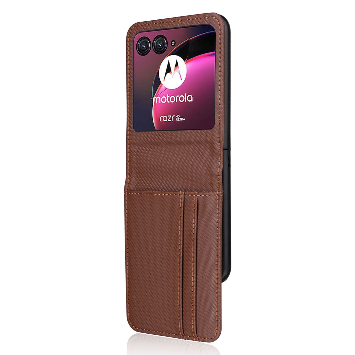For Motorola Razr 40 Ultra 5G Card Holder Phone Case Carbon Fiber Texture PU Leather+PC Cover