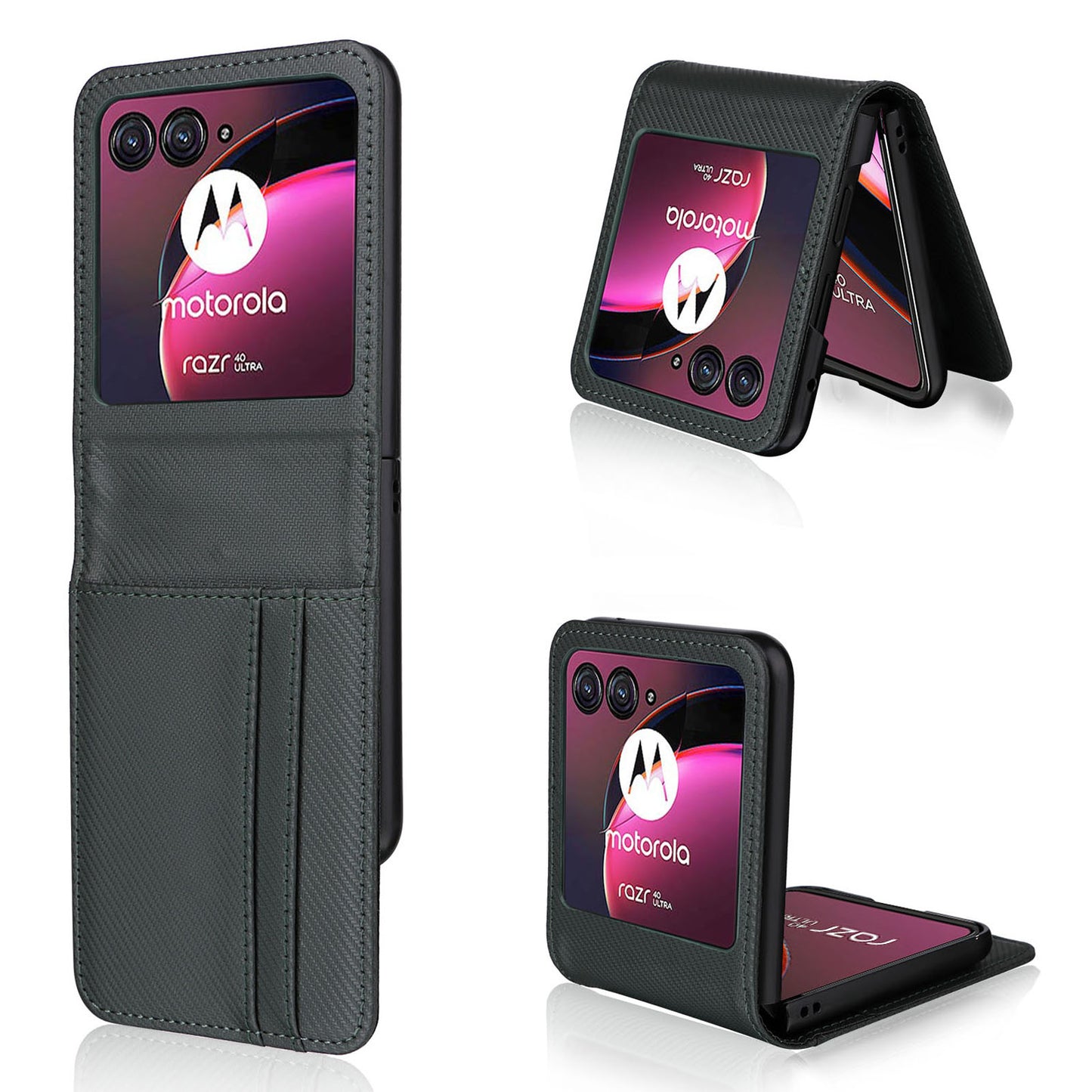For Motorola Razr 40 Ultra 5G Card Holder Phone Case Carbon Fiber Texture PU Leather+PC Cover
