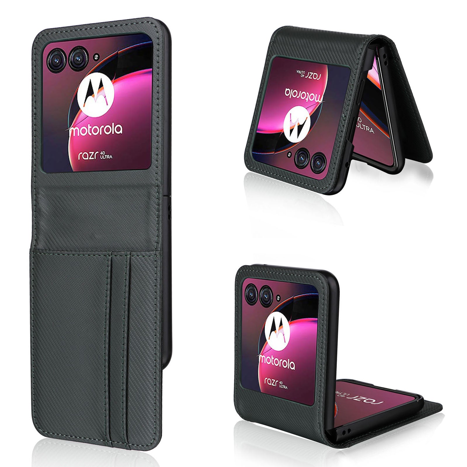 For Motorola Razr 40 Ultra 5G Card Holder Phone Case Carbon Fiber Texture PU Leather+PC Cover