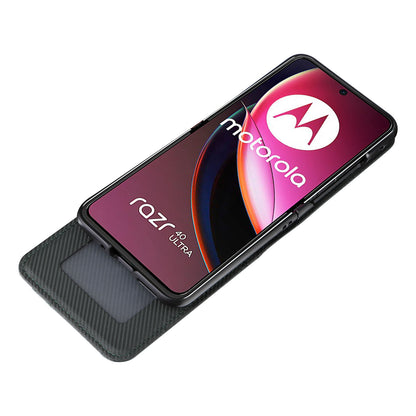 For Motorola Razr 40 Ultra 5G Card Holder Phone Case Carbon Fiber Texture PU Leather+PC Cover
