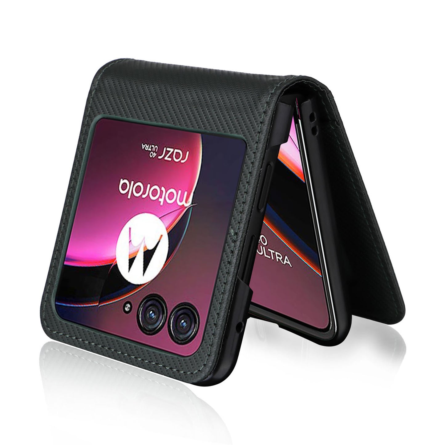 For Motorola Razr 40 Ultra 5G Card Holder Phone Case Carbon Fiber Texture PU Leather+PC Cover