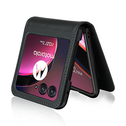 For Motorola Razr 40 Ultra 5G Card Holder Phone Case Carbon Fiber Texture PU Leather+PC Cover