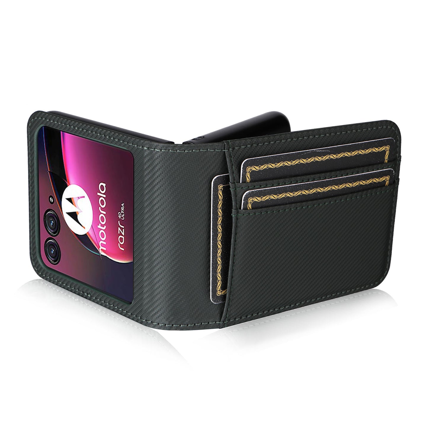 For Motorola Razr 40 Ultra 5G Card Holder Phone Case Carbon Fiber Texture PU Leather+PC Cover