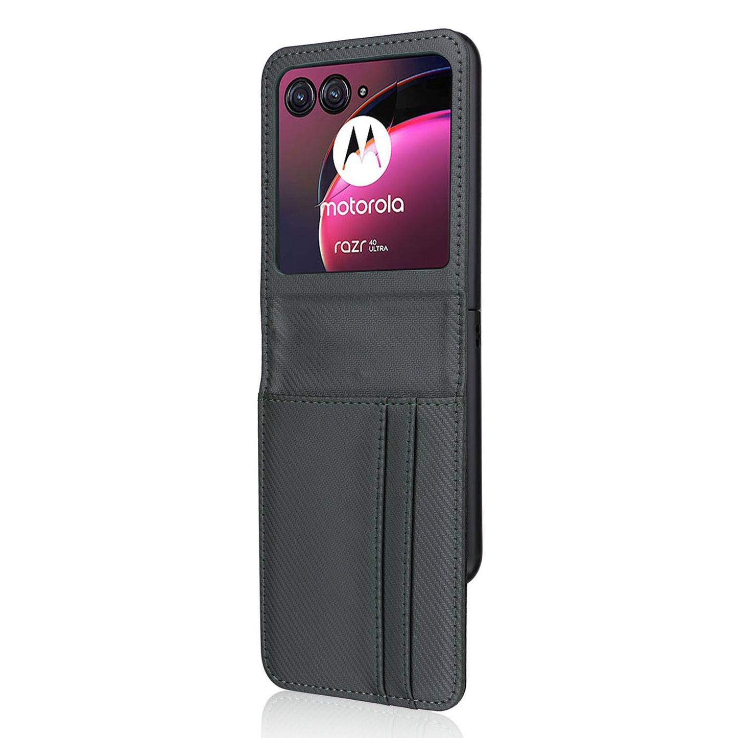 For Motorola Razr 40 Ultra 5G Card Holder Phone Case Carbon Fiber Texture PU Leather+PC Cover