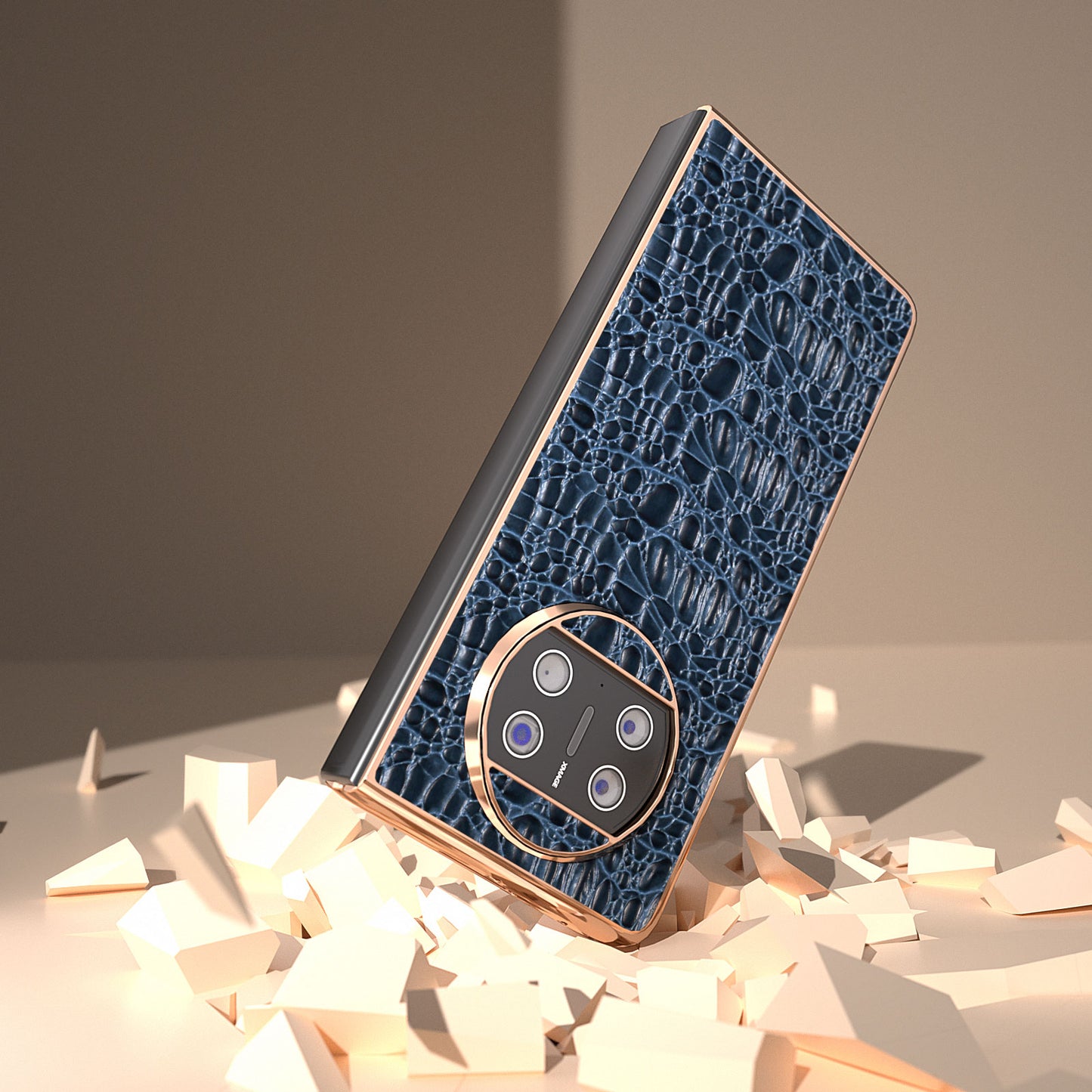 For Huawei Mate X3 5G Electroplating Phone Case Genuine Cow Leather Coated PC Canopy Texture Anti-Fall Cover