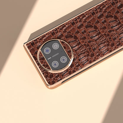For Huawei Mate X3 5G Electroplating Phone Case Genuine Cow Leather Coated PC Canopy Texture Anti-Fall Cover