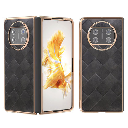 For Huawei Mate X3 5G Grid Texture Folding Phone Cover PU Leather Coated PC Electroplating Case