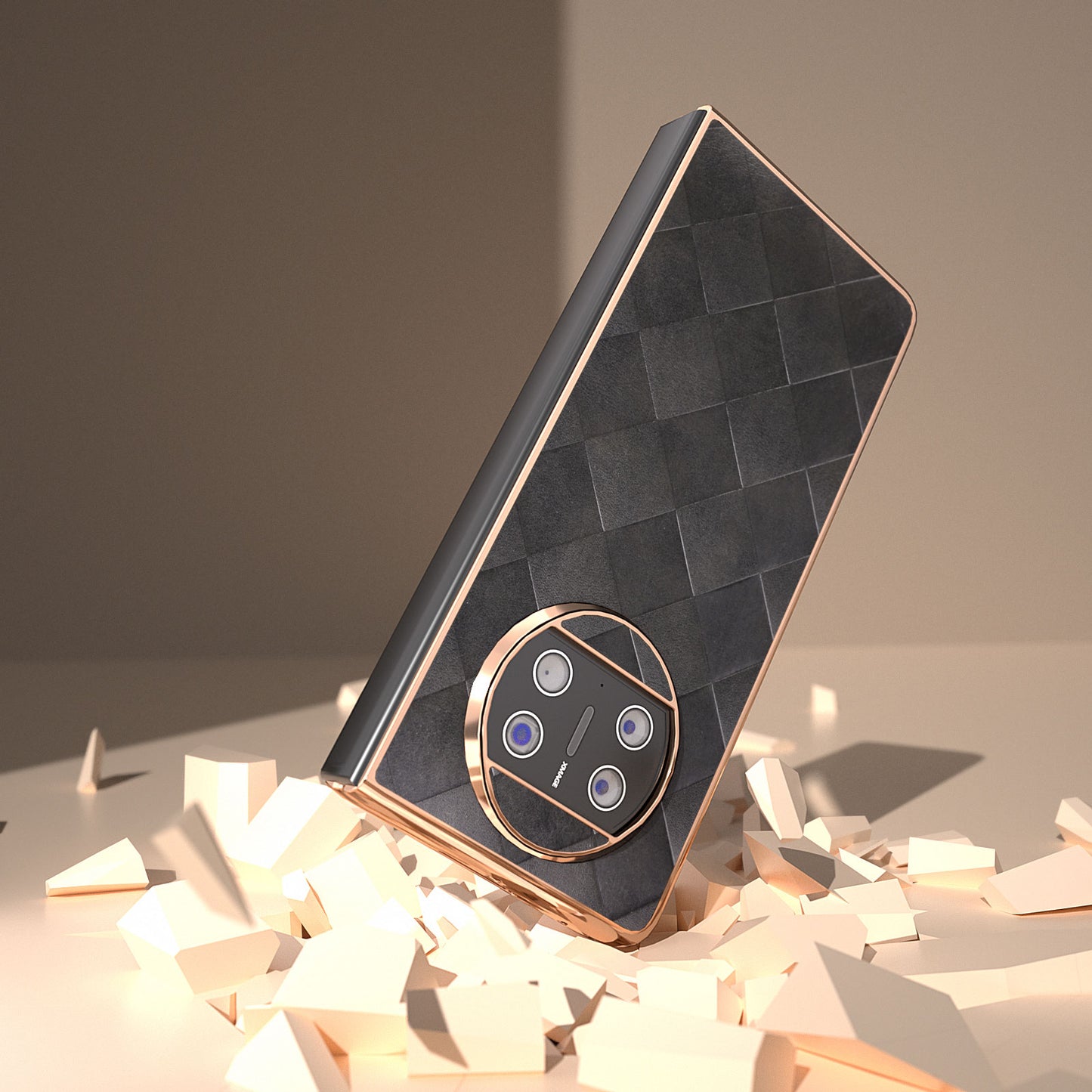 For Huawei Mate X3 5G Grid Texture Folding Phone Cover PU Leather Coated PC Electroplating Case