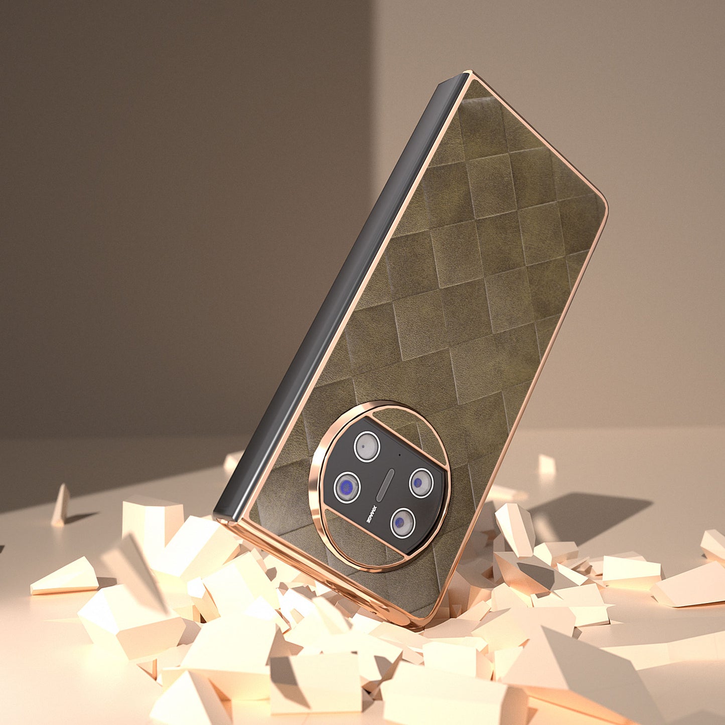 For Huawei Mate X3 5G Grid Texture Folding Phone Cover PU Leather Coated PC Electroplating Case