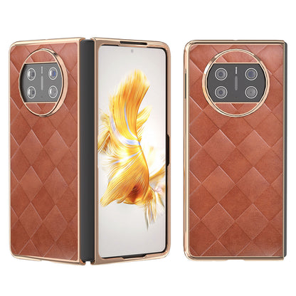 For Huawei Mate X3 5G Grid Texture Folding Phone Cover PU Leather Coated PC Electroplating Case