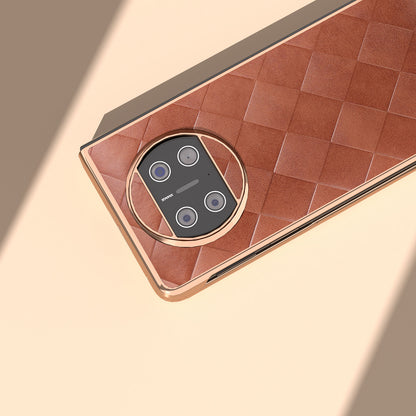 For Huawei Mate X3 5G Grid Texture Folding Phone Cover PU Leather Coated PC Electroplating Case