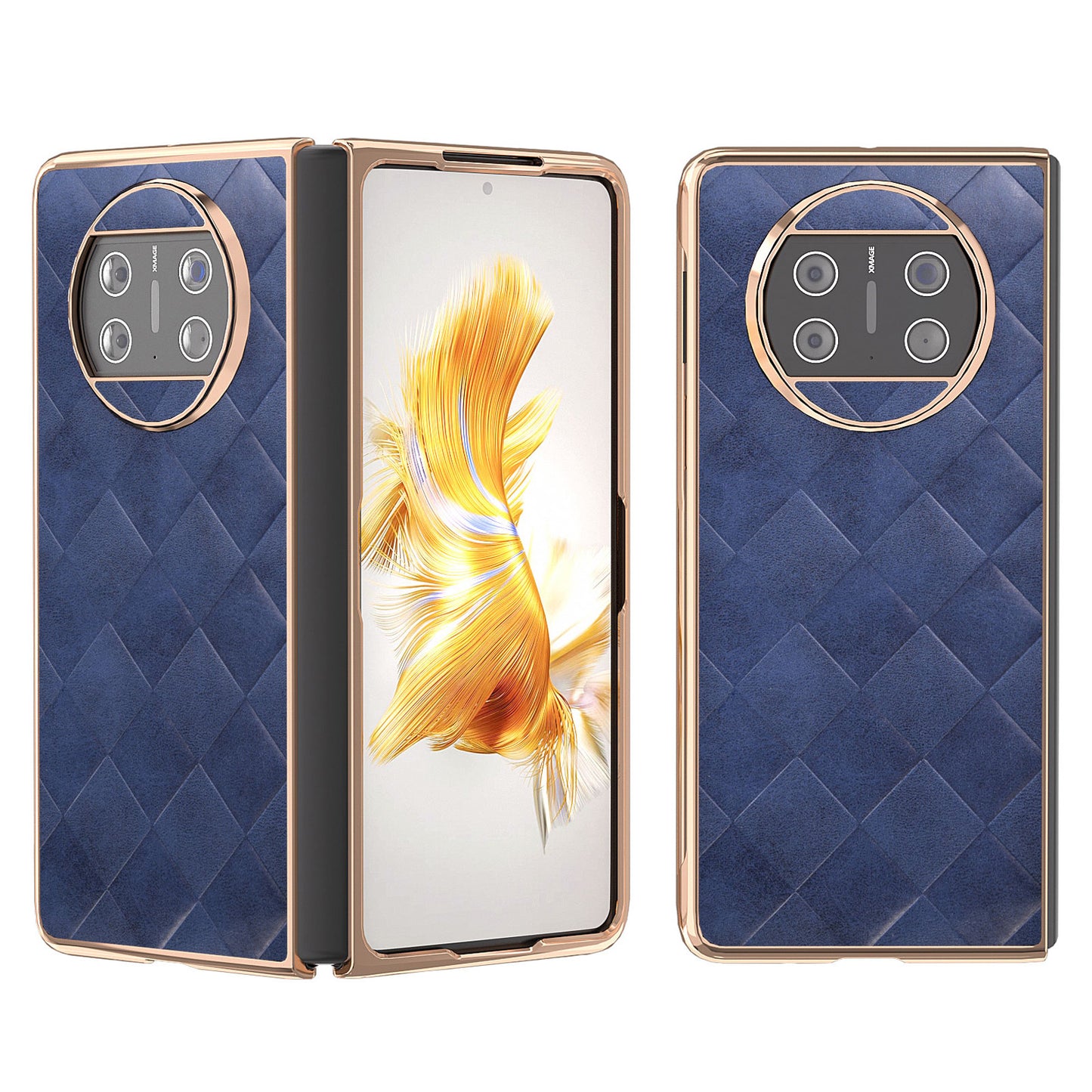 For Huawei Mate X3 5G Grid Texture Folding Phone Cover PU Leather Coated PC Electroplating Case