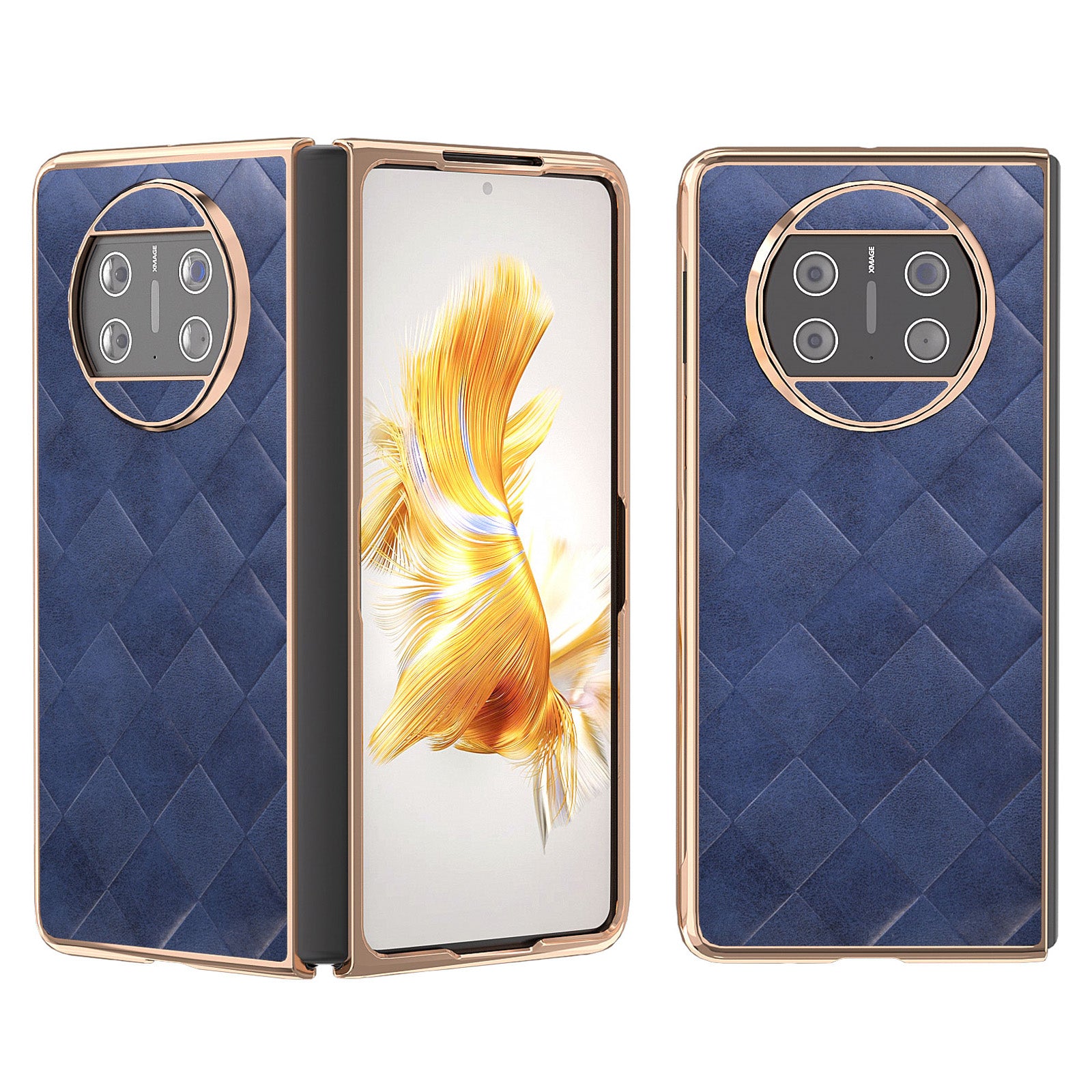 For Huawei Mate X3 5G Grid Texture Folding Phone Cover PU Leather Coated PC Electroplating Case