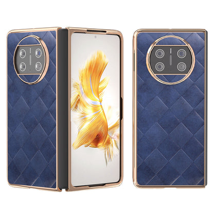 For Huawei Mate X3 5G Grid Texture Folding Phone Cover PU Leather Coated PC Electroplating Case