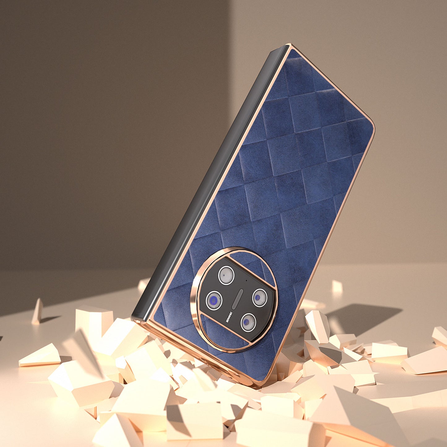 For Huawei Mate X3 5G Grid Texture Folding Phone Cover PU Leather Coated PC Electroplating Case