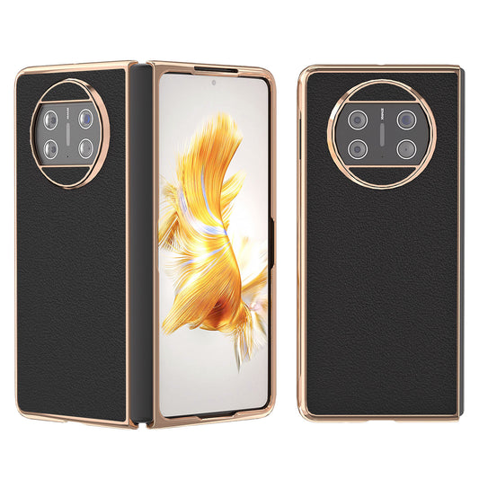 For Huawei Mate X3 5G Genuine Cow Leather + PC Case Electroplating Protective Phone Cover