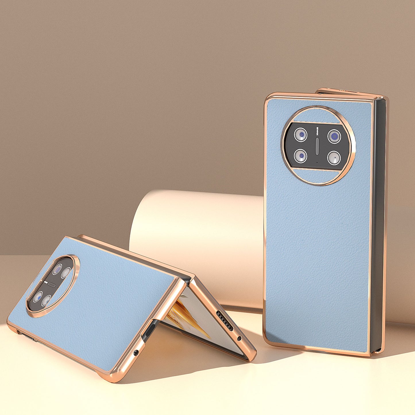 For Huawei Mate X3 5G Genuine Cow Leather + PC Case Electroplating Protective Phone Cover