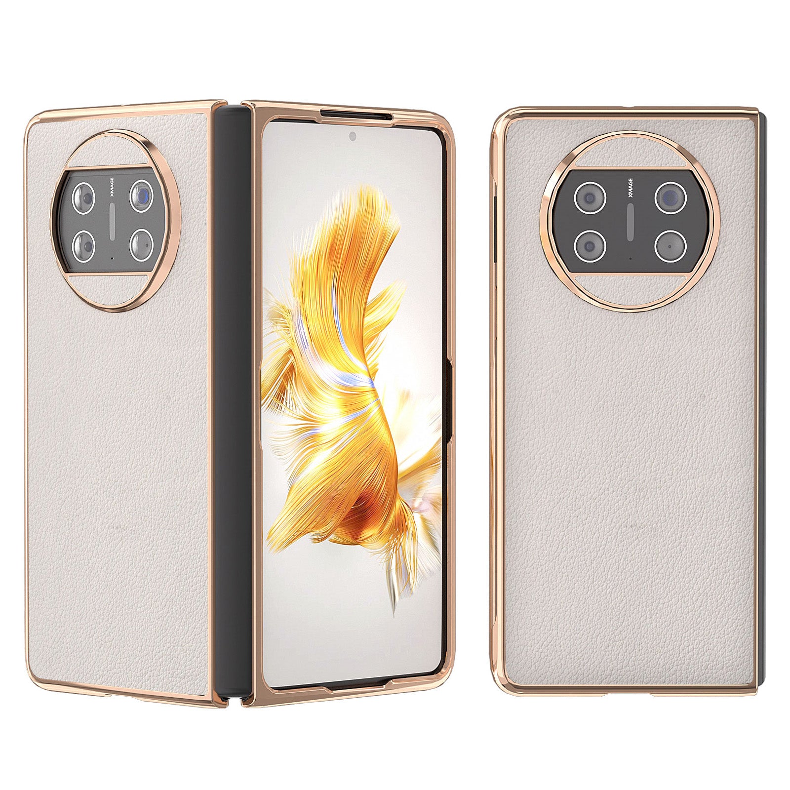 For Huawei Mate X3 5G Genuine Cow Leather + PC Case Electroplating Protective Phone Cover