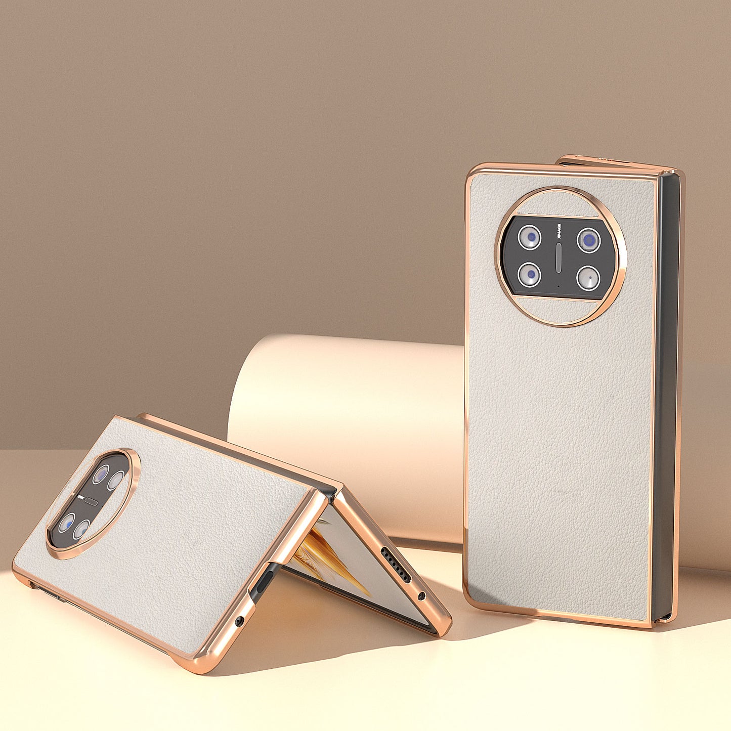 For Huawei Mate X3 5G Genuine Cow Leather + PC Case Electroplating Protective Phone Cover