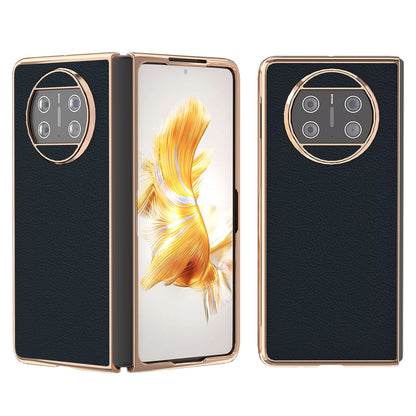 For Huawei Mate X3 5G Genuine Cow Leather + PC Case Electroplating Protective Phone Cover