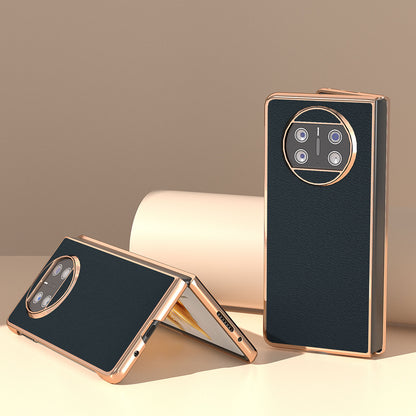 For Huawei Mate X3 5G Genuine Cow Leather + PC Case Electroplating Protective Phone Cover