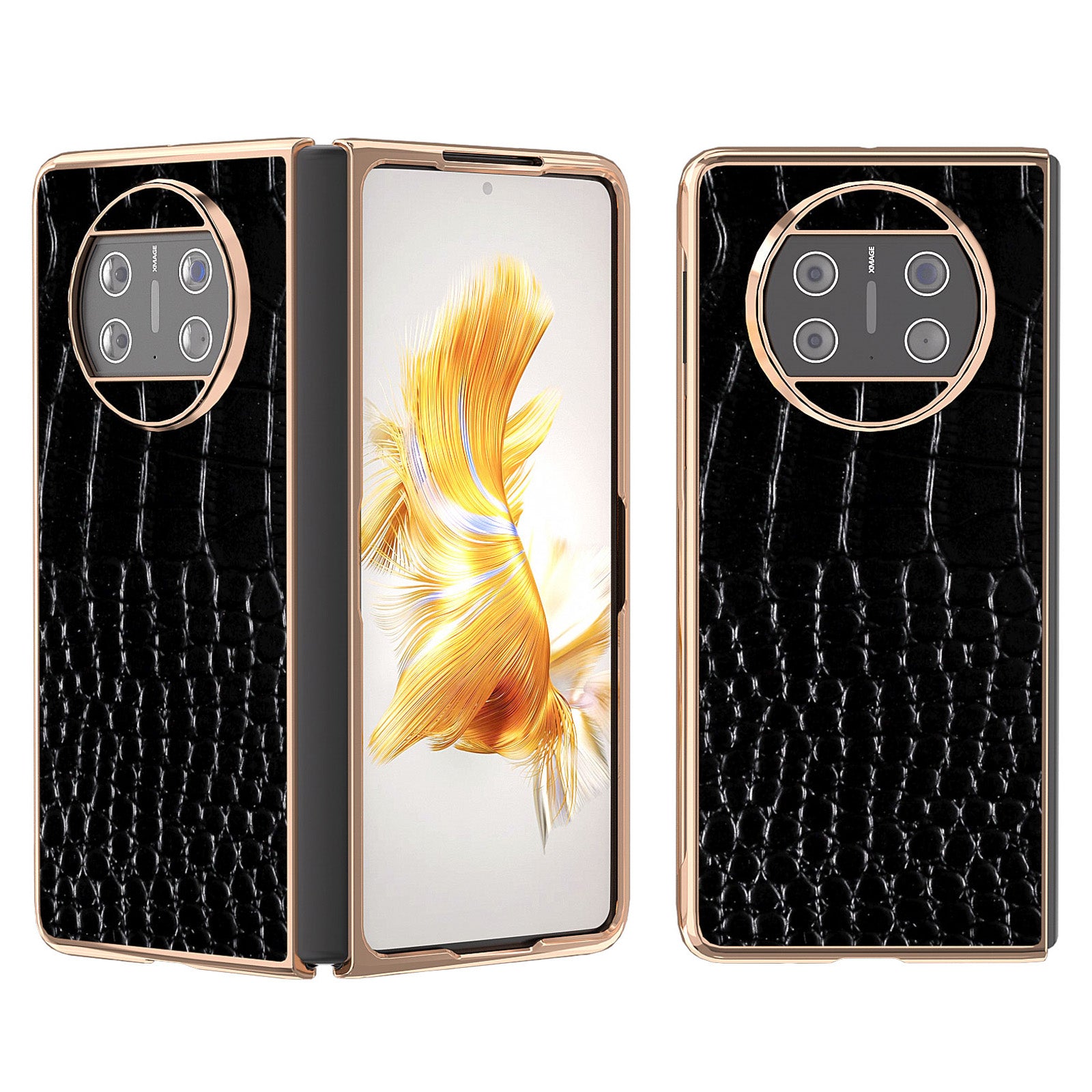 For Huawei Mate X3 5G Crocodile Pattern Phone Case Genuine Cow Leather + PC Electroplating Cover