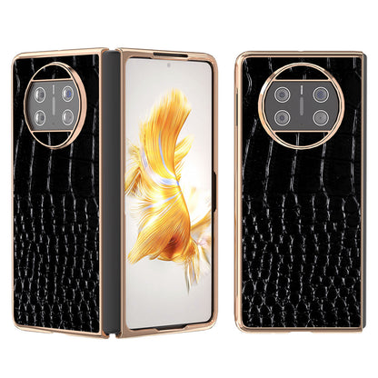For Huawei Mate X3 5G Crocodile Pattern Phone Case Genuine Cow Leather + PC Electroplating Cover