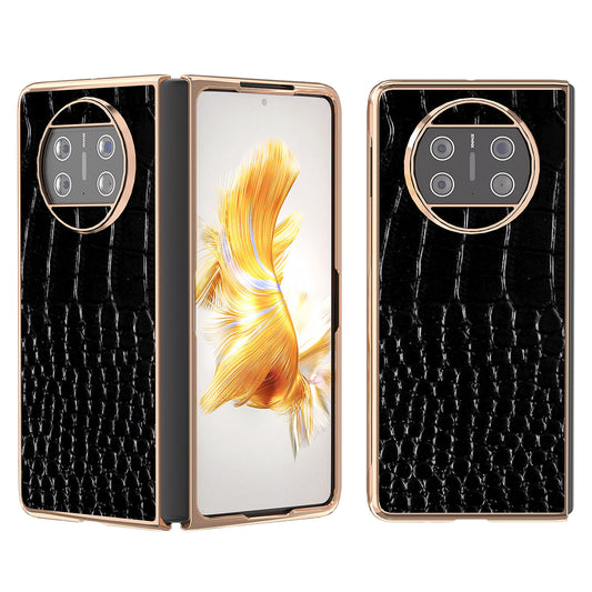 For Huawei Mate X3 5G Crocodile Pattern Phone Case Genuine Cow Leather + PC Electroplating Cover