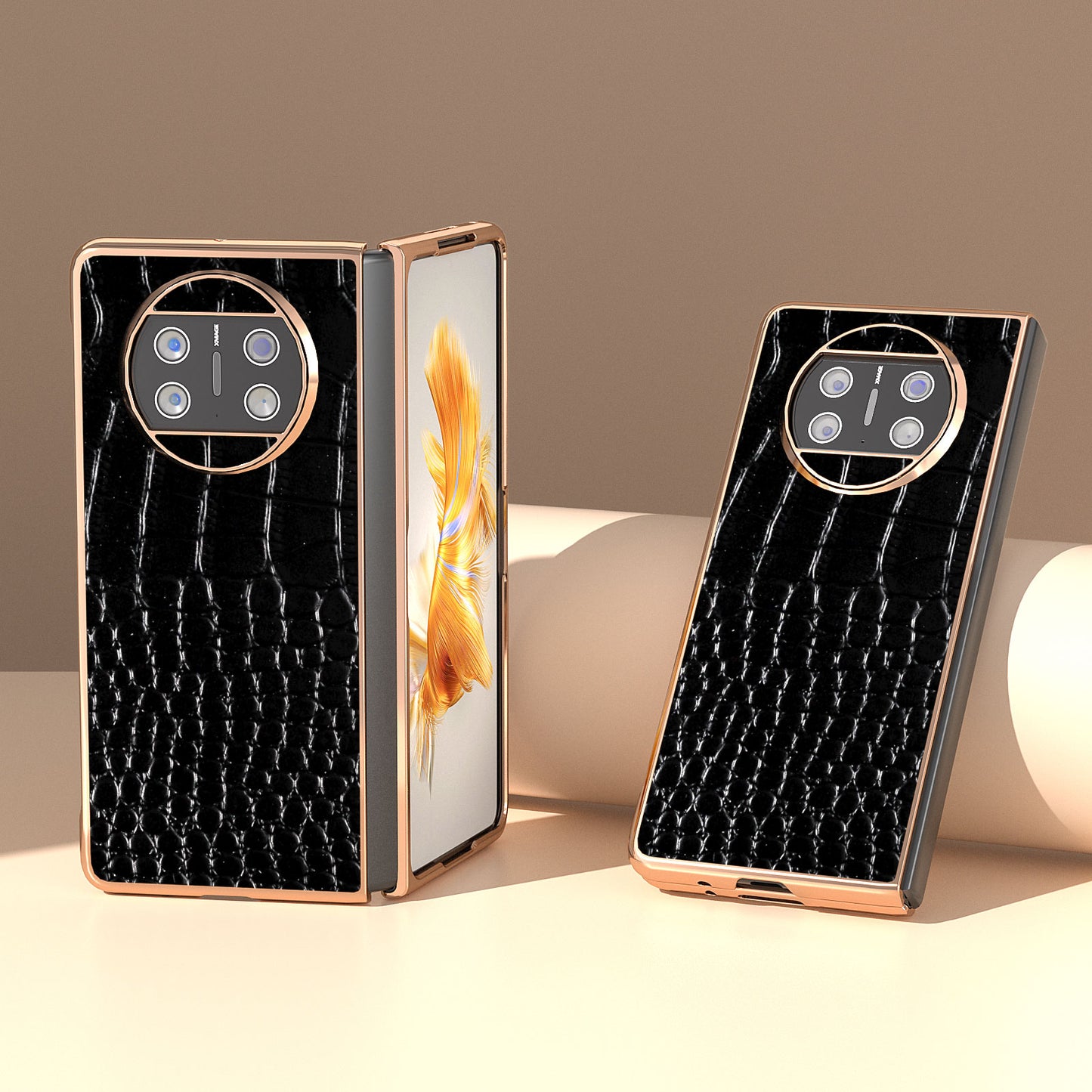 For Huawei Mate X3 5G Crocodile Pattern Phone Case Genuine Cow Leather + PC Electroplating Cover
