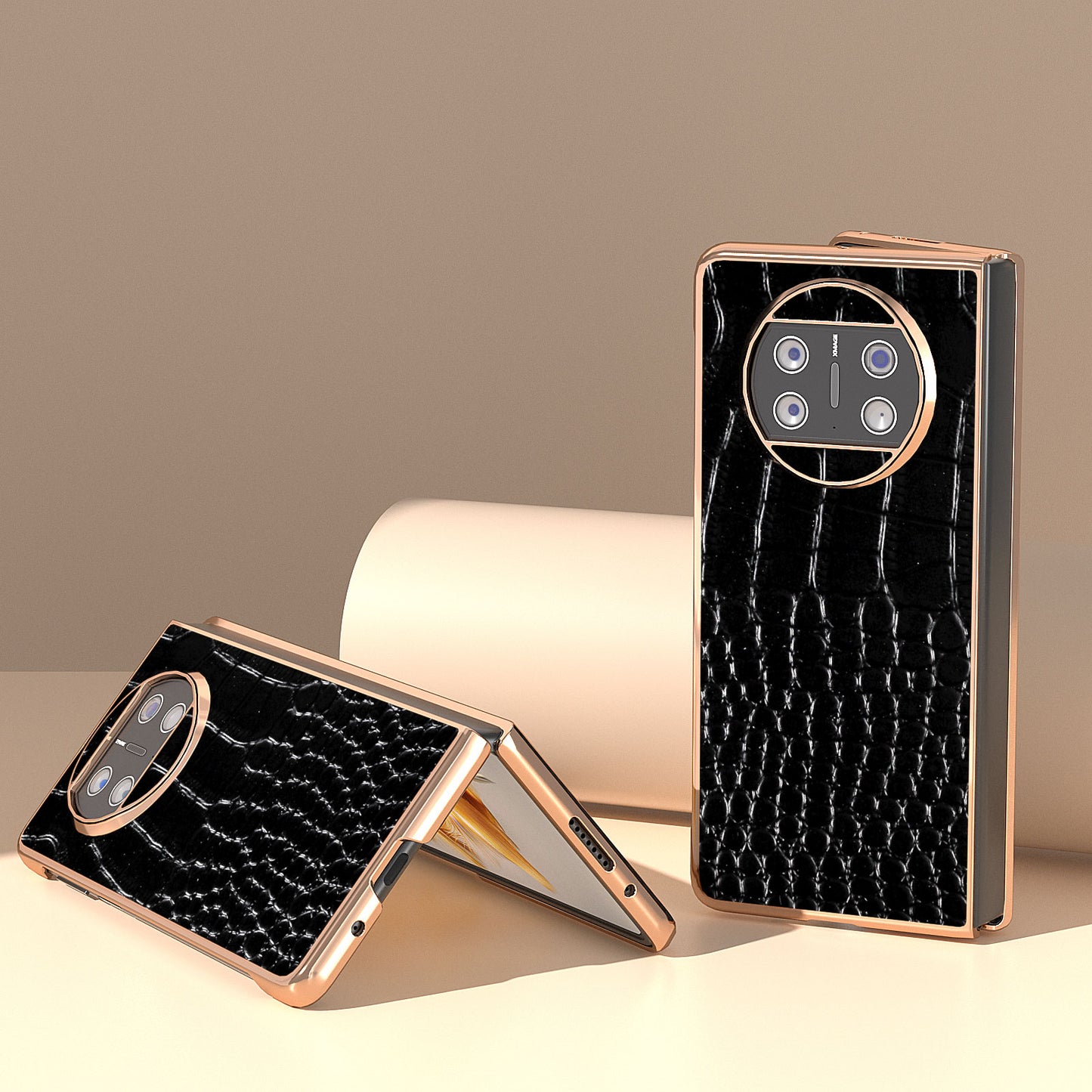 For Huawei Mate X3 5G Crocodile Pattern Phone Case Genuine Cow Leather + PC Electroplating Cover