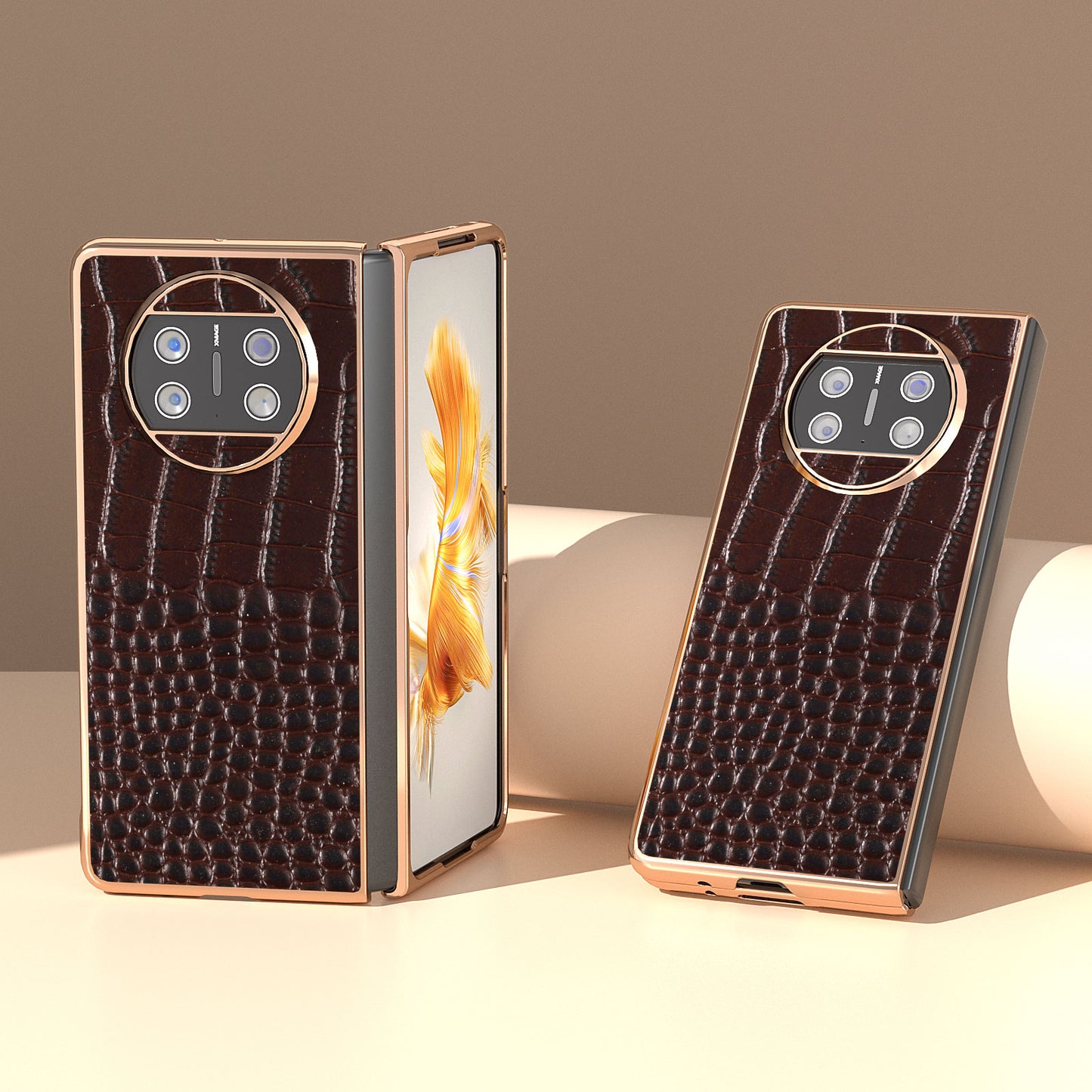 For Huawei Mate X3 5G Crocodile Pattern Phone Case Genuine Cow Leather + PC Electroplating Cover