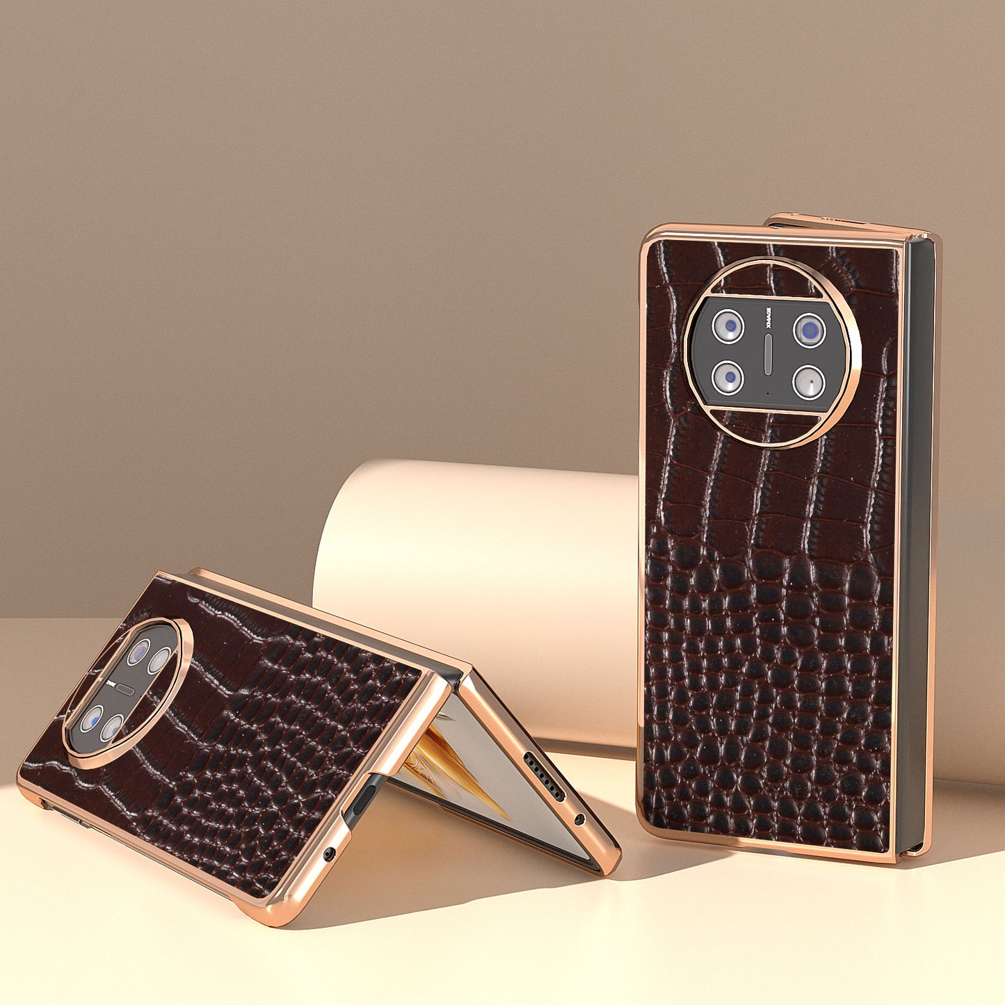 For Huawei Mate X3 5G Crocodile Pattern Phone Case Genuine Cow Leather + PC Electroplating Cover