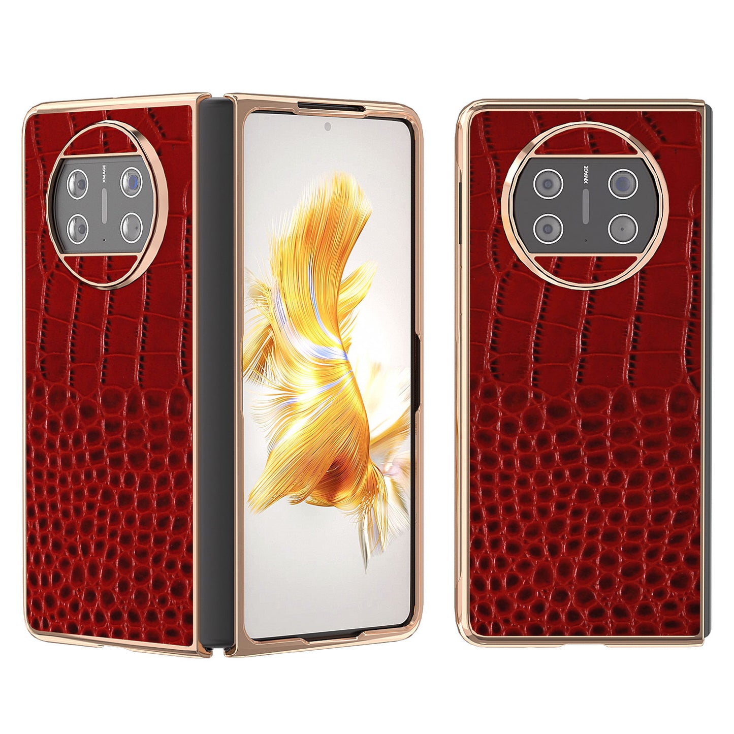 For Huawei Mate X3 5G Crocodile Pattern Phone Case Genuine Cow Leather + PC Electroplating Cover