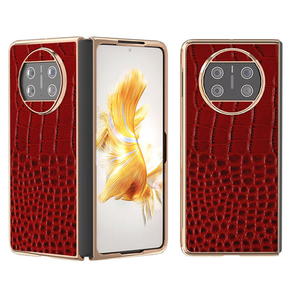 For Huawei Mate X3 5G Crocodile Pattern Phone Case Genuine Cow Leather + PC Electroplating Cover