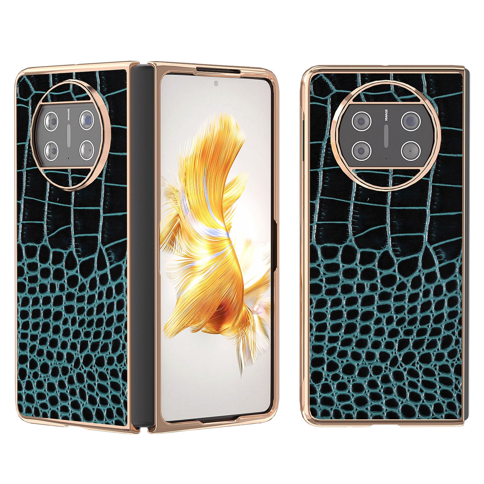 For Huawei Mate X3 5G Crocodile Pattern Phone Case Genuine Cow Leather + PC Electroplating Cover