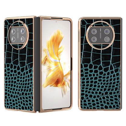 For Huawei Mate X3 5G Crocodile Pattern Phone Case Genuine Cow Leather + PC Electroplating Cover