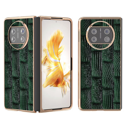 For Huawei Mate X3 5G Mahjong Texture Anti-Slip Case Genuine Cow Leather + PC Electroplating Phone Cover