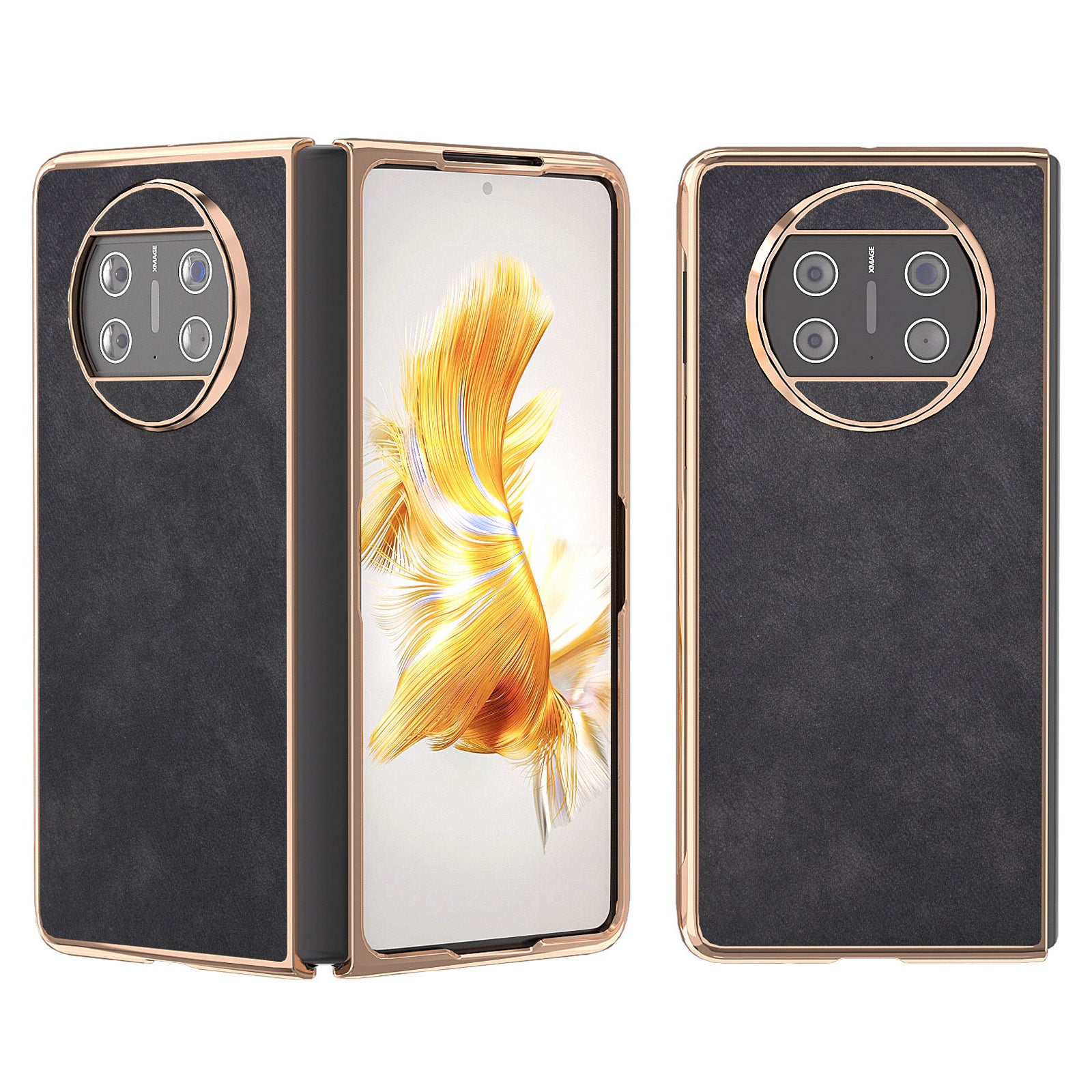 For Huawei Mate X3 5G Electroplating Folding Phone Case Textured PU Leather Coated Hard PC Phone Cover