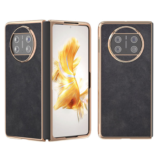 For Huawei Mate X3 5G Electroplating Folding Phone Case Textured PU Leather Coated Hard PC Phone Cover