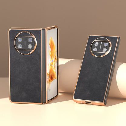 For Huawei Mate X3 5G Electroplating Folding Phone Case Textured PU Leather Coated Hard PC Phone Cover