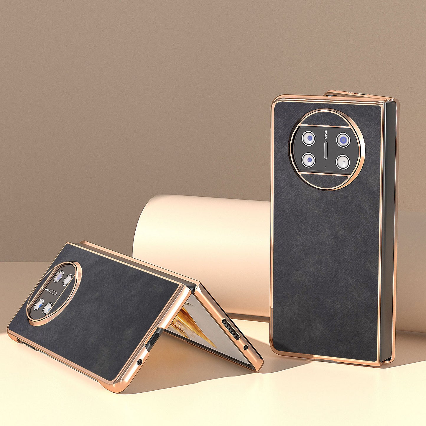 For Huawei Mate X3 5G Electroplating Folding Phone Case Textured PU Leather Coated Hard PC Phone Cover
