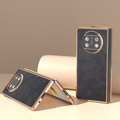 For Huawei Mate X3 5G Electroplating Folding Phone Case Textured PU Leather Coated Hard PC Phone Cover