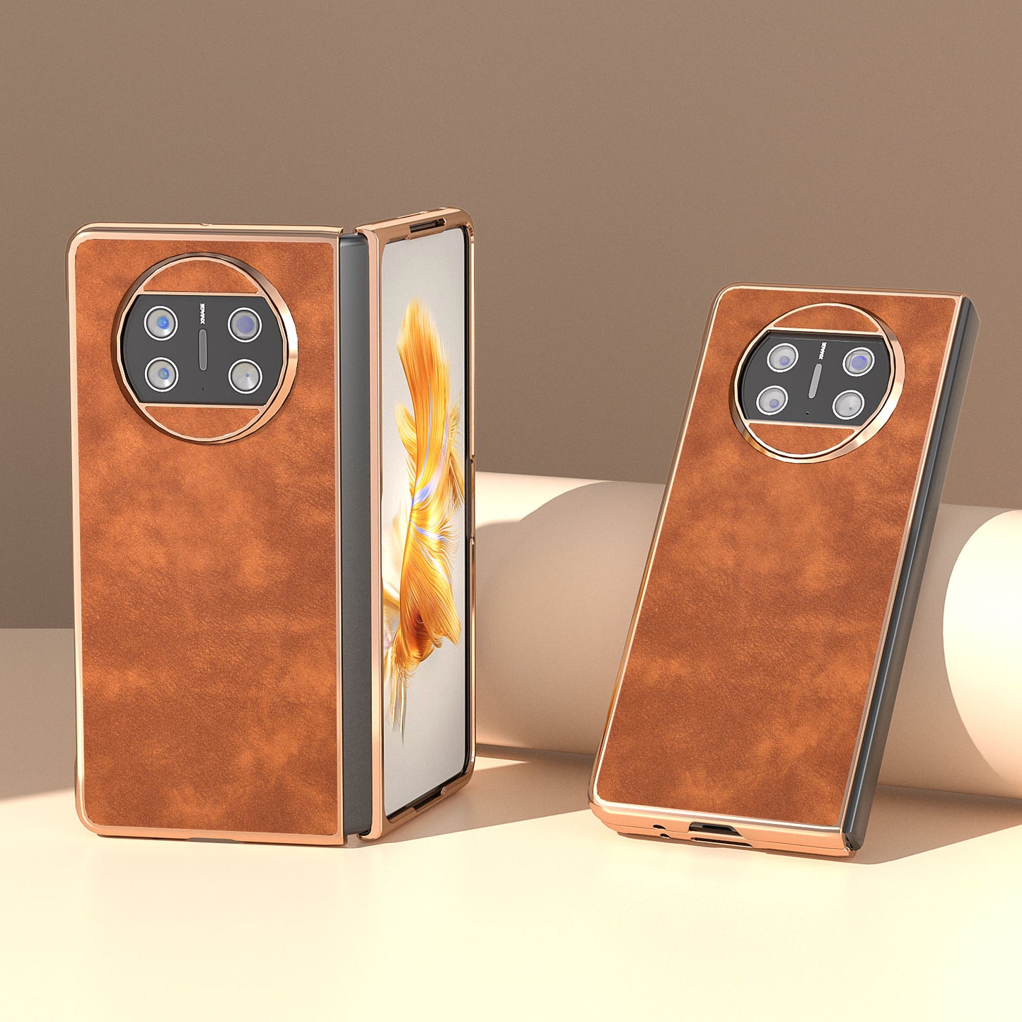 For Huawei Mate X3 5G Electroplating Folding Phone Case Textured PU Leather Coated Hard PC Phone Cover