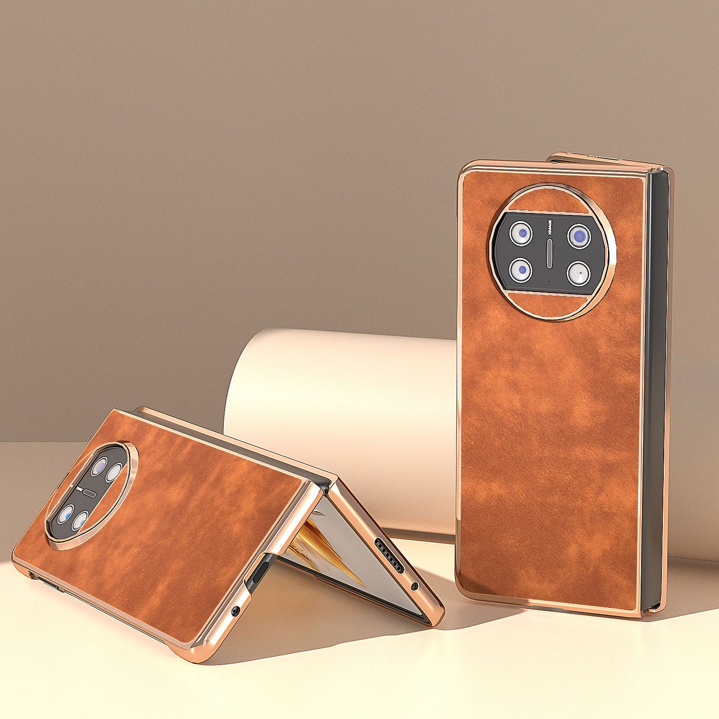 For Huawei Mate X3 5G Electroplating Folding Phone Case Textured PU Leather Coated Hard PC Phone Cover